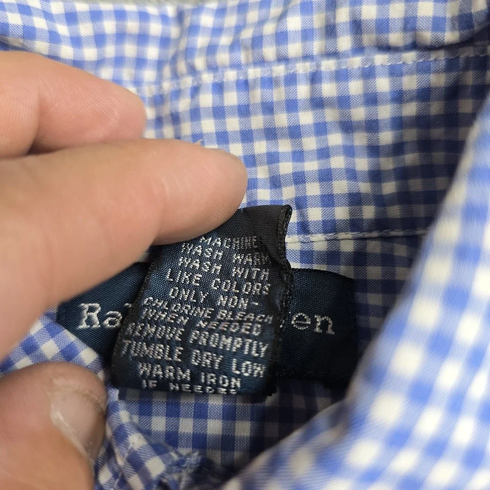 Ralph Lauren Blue Gingham Plaid Long Sleeve Button Down Boys M (10-12) Red Pony